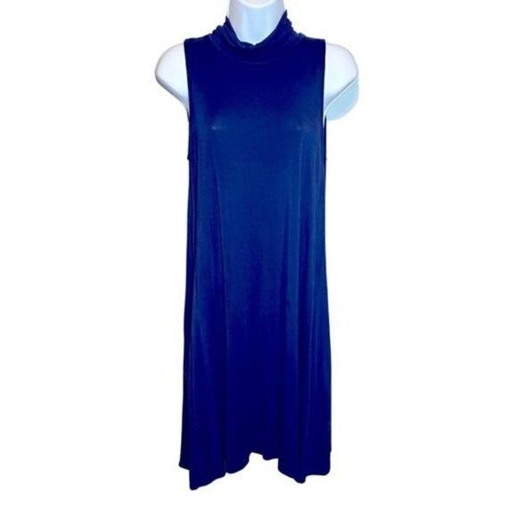 Alya Mock Neck Sleeveless Dress, Blue, M - Picture 1 of 8